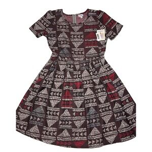 LuLaRoe Womens Dress Size 2XL Amelia Brown Red Blue Aztec Tribal‎ 2X XXL NWT
